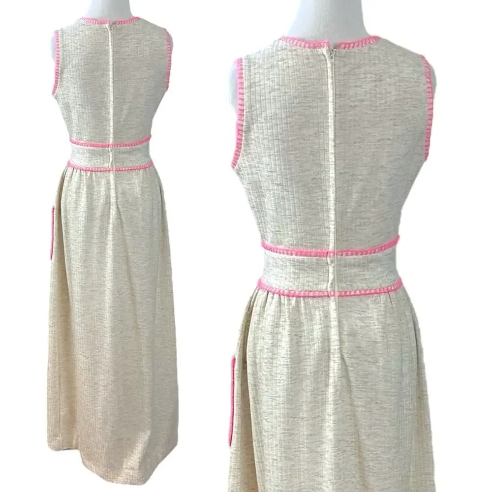 Vintage 60s 70s Shady Lane Sleeveless Cream Maxi Dress Spring Mod USA Size Small - Picture 6 of 12